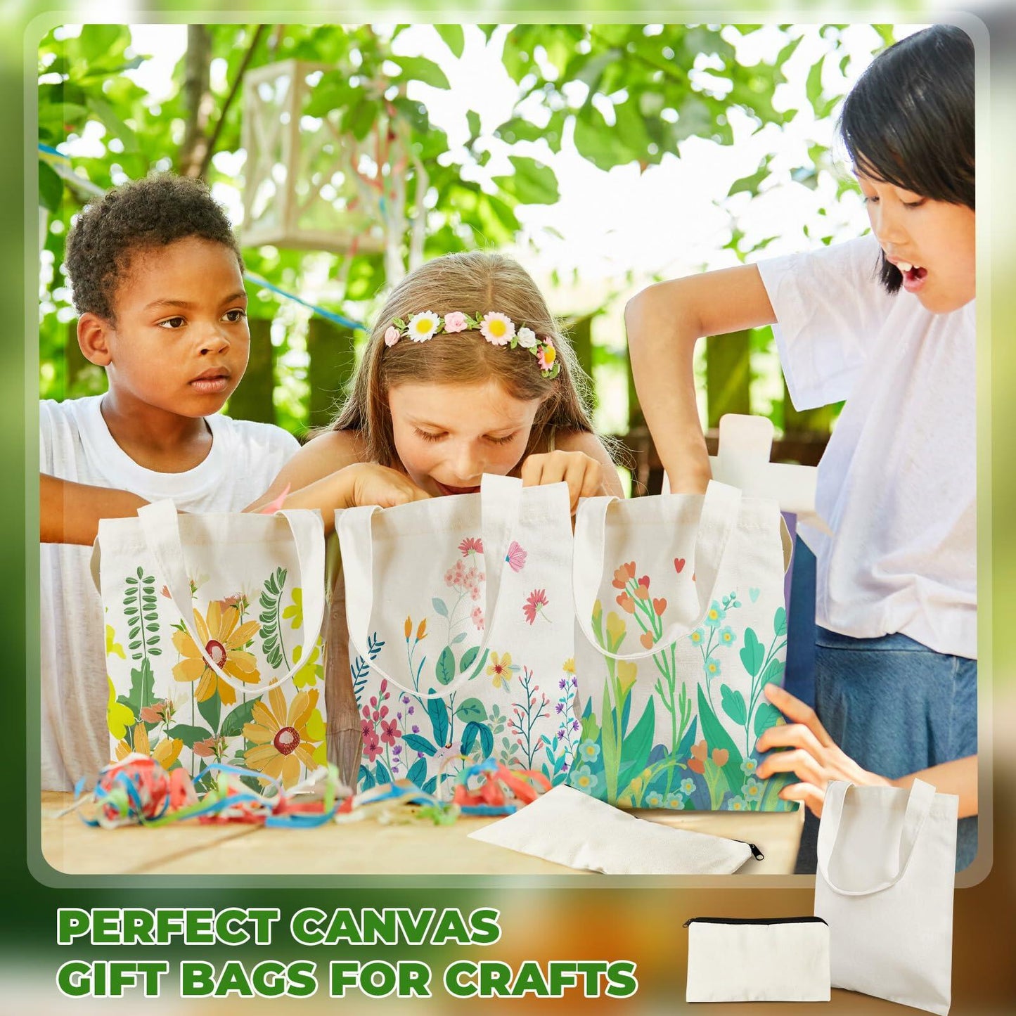 Amylove 24pcs Mini Canvas Tote Bags with Zipper 8x10in Natural Color Blank Set