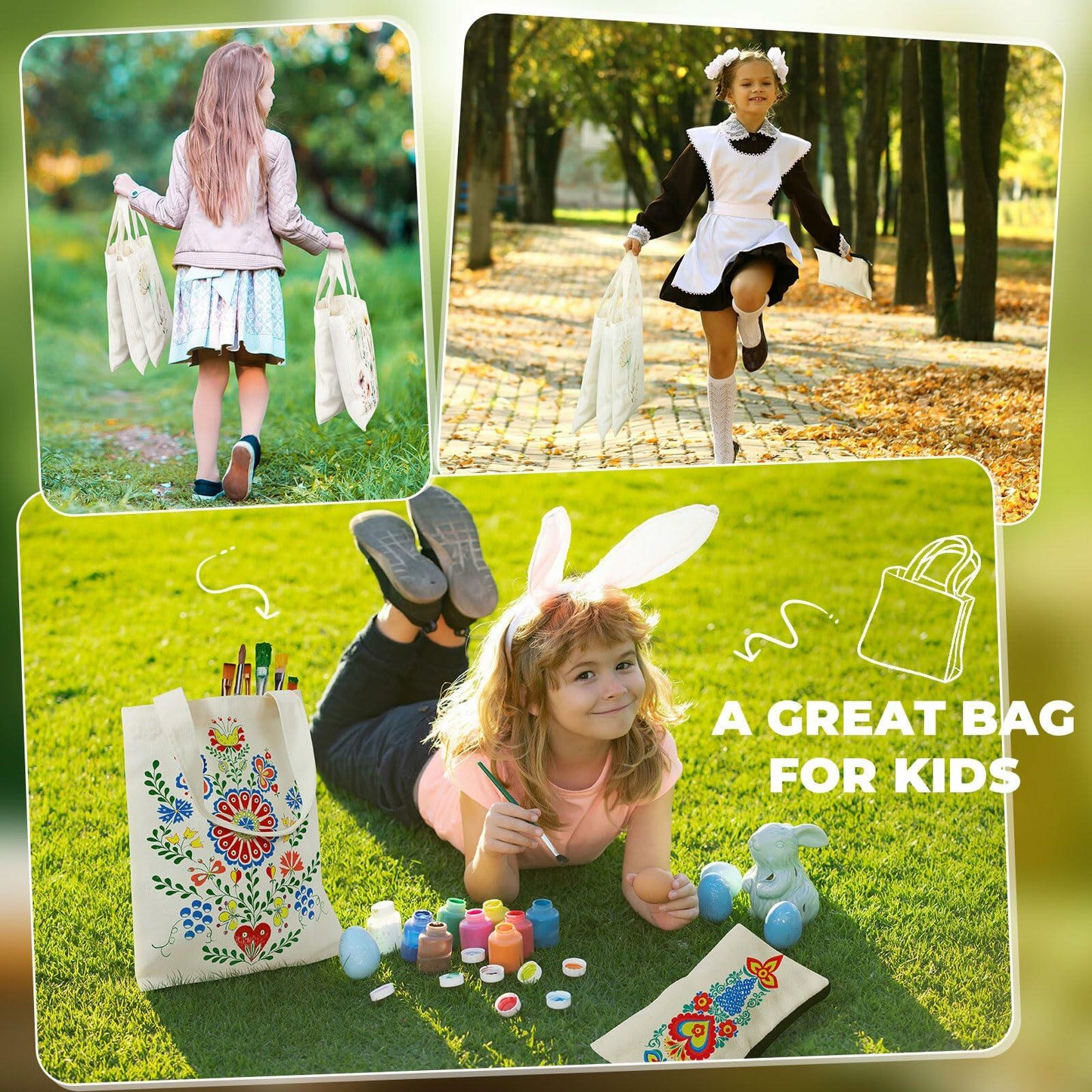 Amylove 24pcs Mini Canvas Tote Bags with Zipper 8x10in Natural Color Blank Set