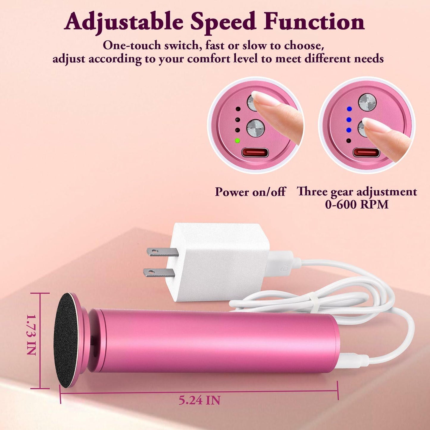 AFFLAT Electric Foot Callus Remover Adjustable Speed 0-600RPM60 Sandpaper Purple