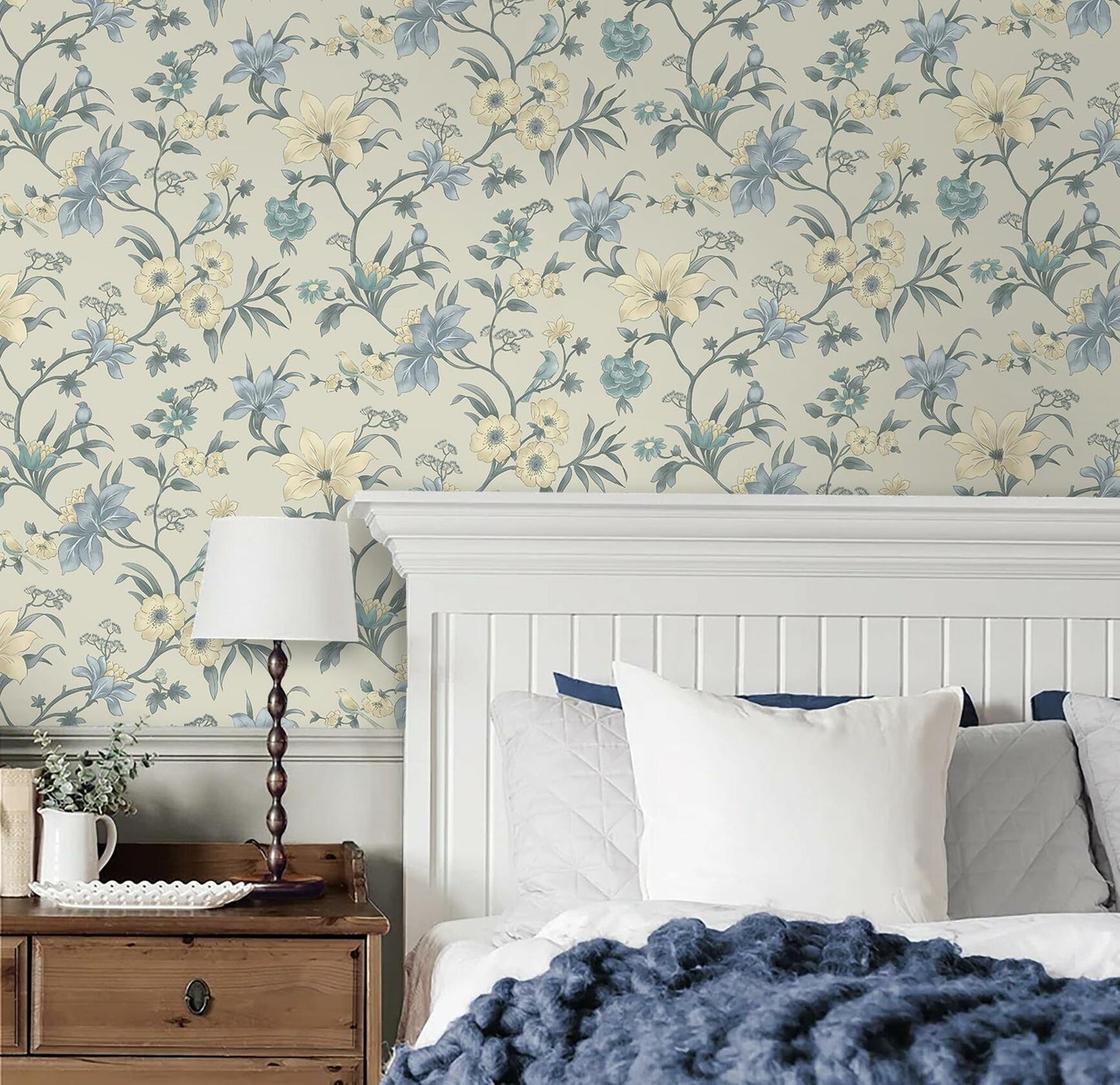 Hopepak Green Floral Peel and Stick Wallpaper 16.1x394 inch Vinyl Modern