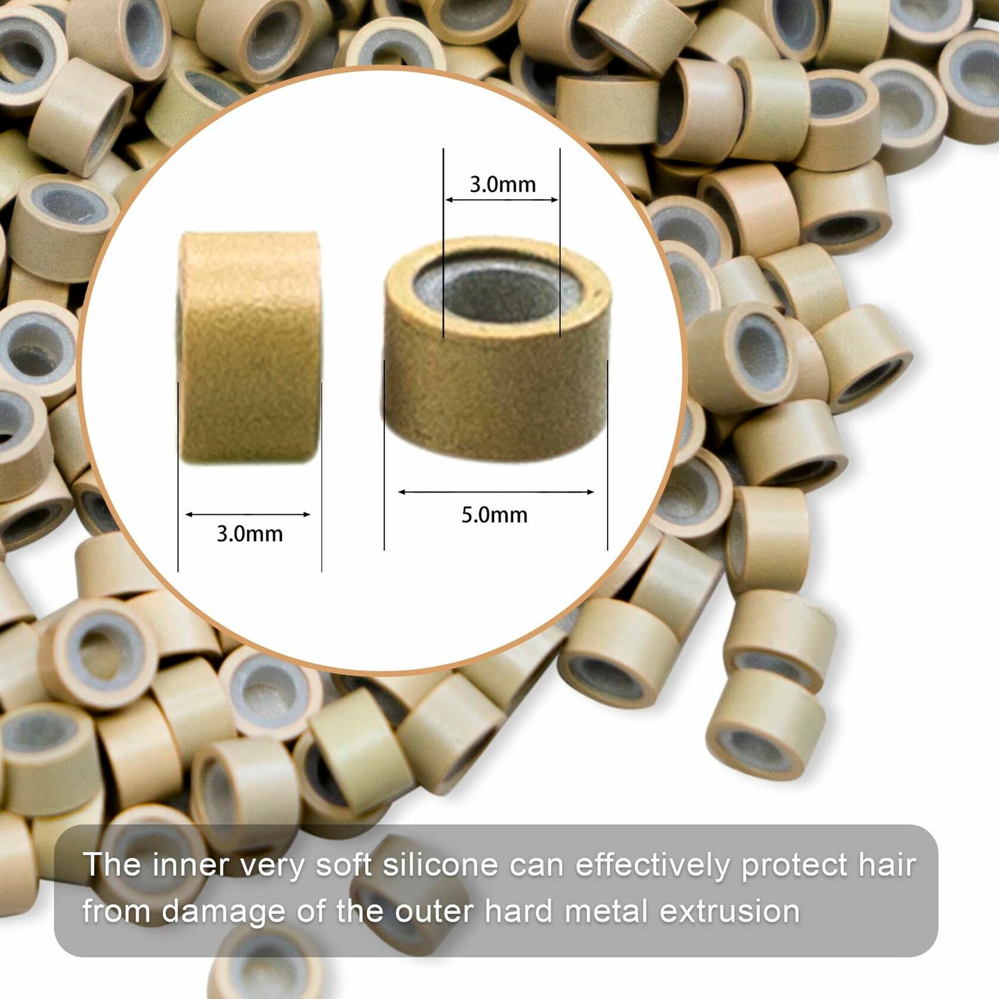 coloryoung 1000pcs 5mm Silicone Lined Micro Beads Hair Extensions Dark Brown