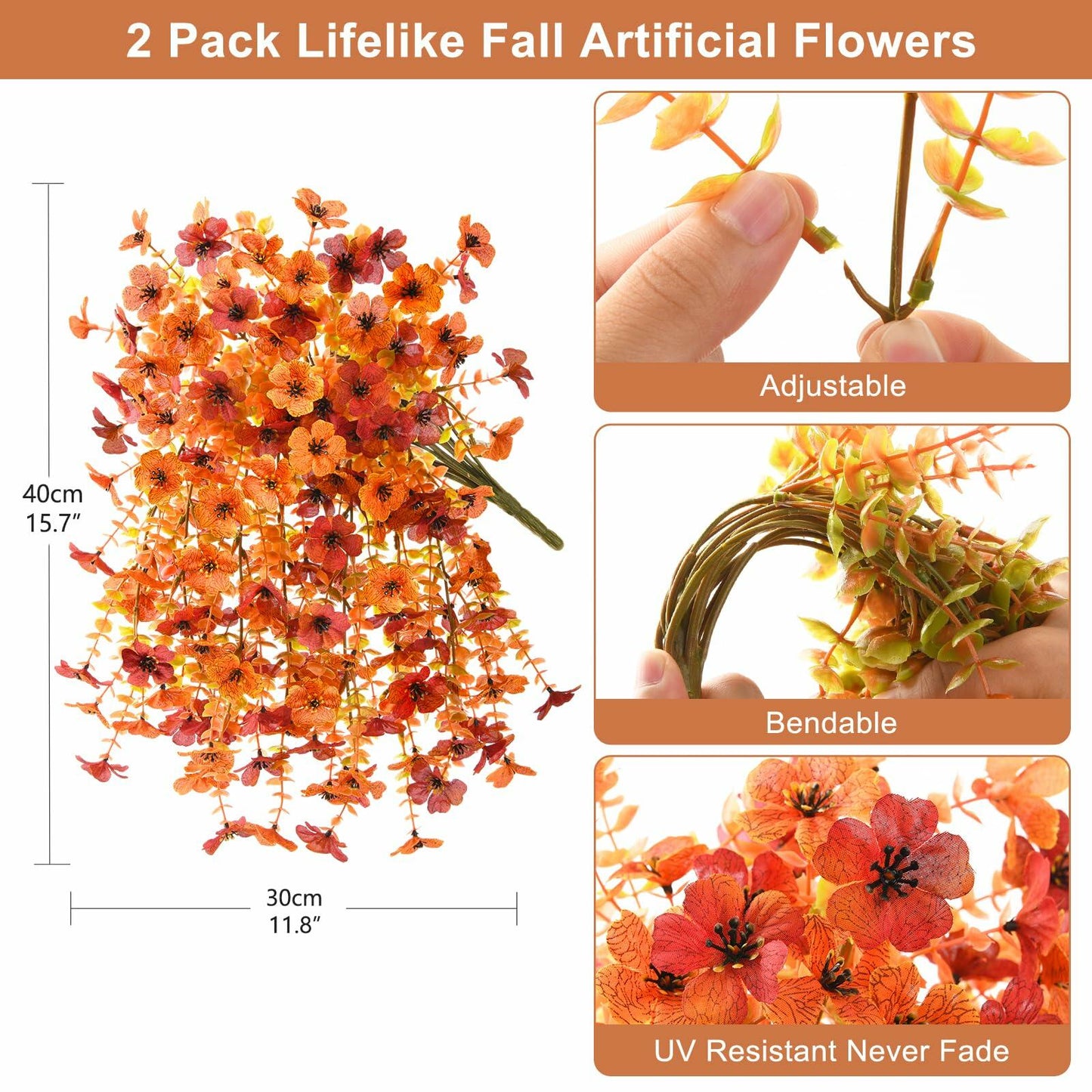 ZFProcess Artificial Fall Daisy Mums Silk Flowers 2PCS Fall Orange UV Resistant