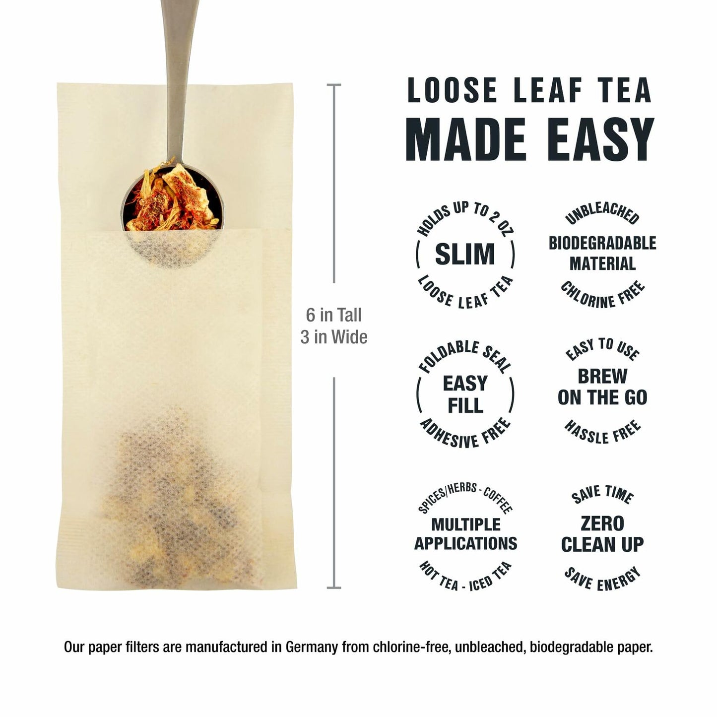 Tiesta Tea Loose Leaf Disposable Infuser Filters Unbleached Paper 100ct Yellow