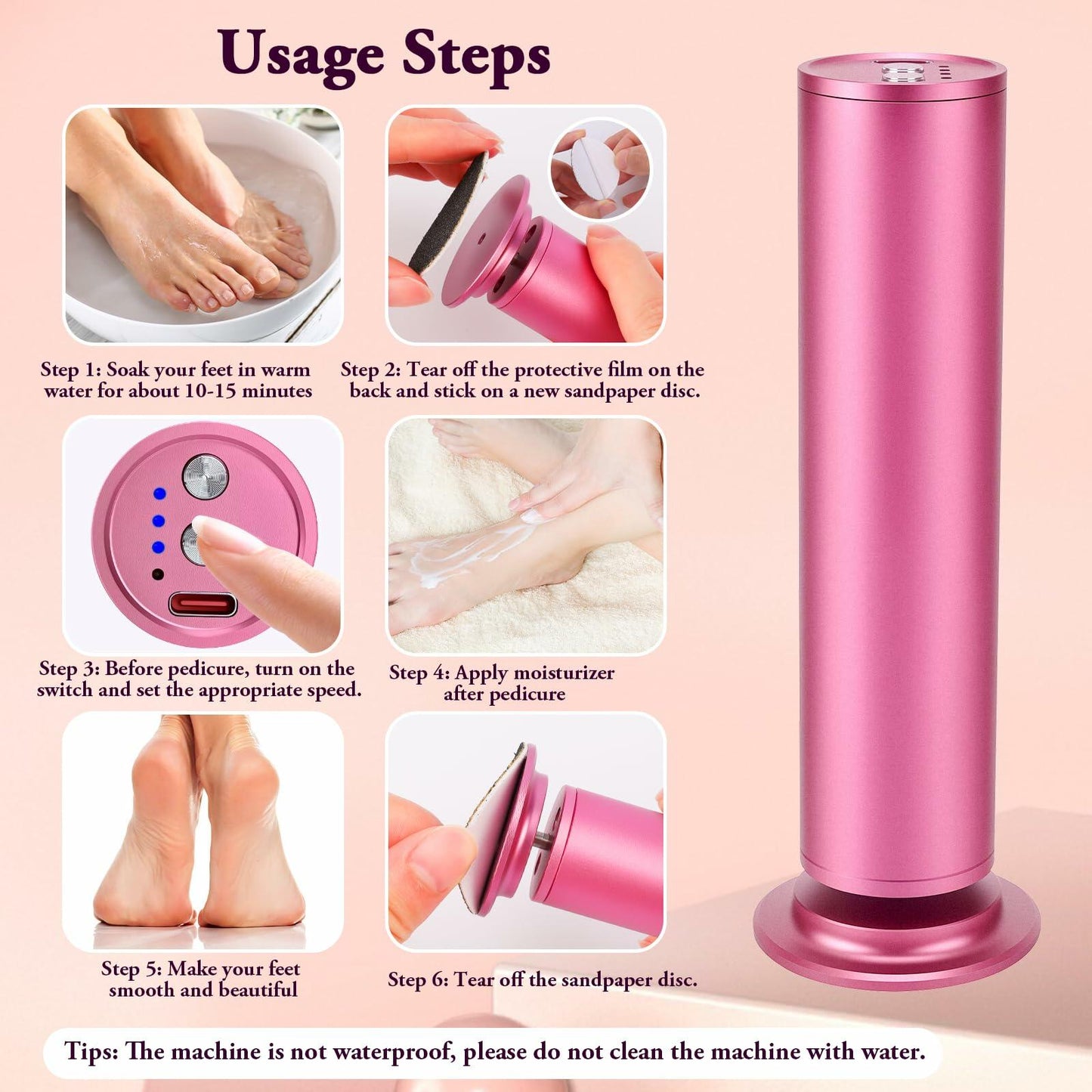 AFFLAT Electric Foot Callus Remover Adjustable Speed 0-600RPM60 Sandpaper Purple