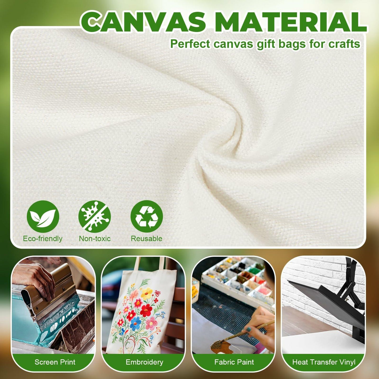 Amylove 24pcs Mini Canvas Tote Bags with Zipper 8x10in Natural Color Blank Set