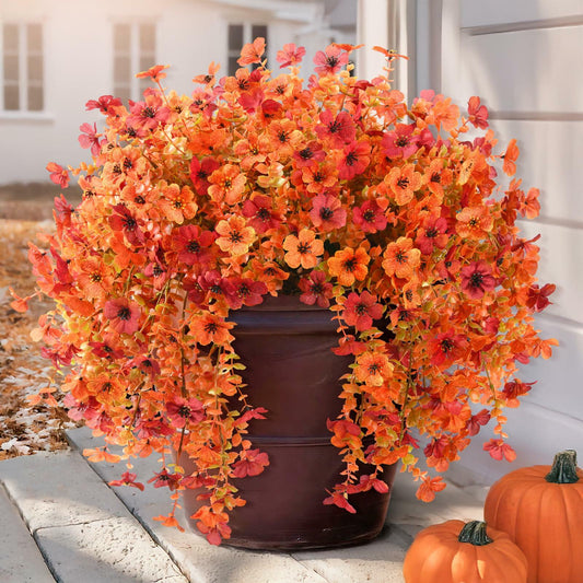 ZFProcess Artificial Fall Daisy Mums Silk Flowers 2PCS Fall Orange UV Resistant