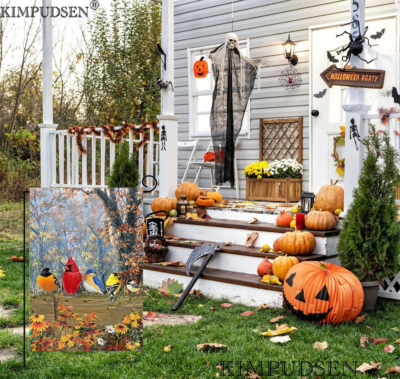 KIMPUDSEN Cardinal Birds Fall Garden Flag 12x18 Inch Double Sided Autumn