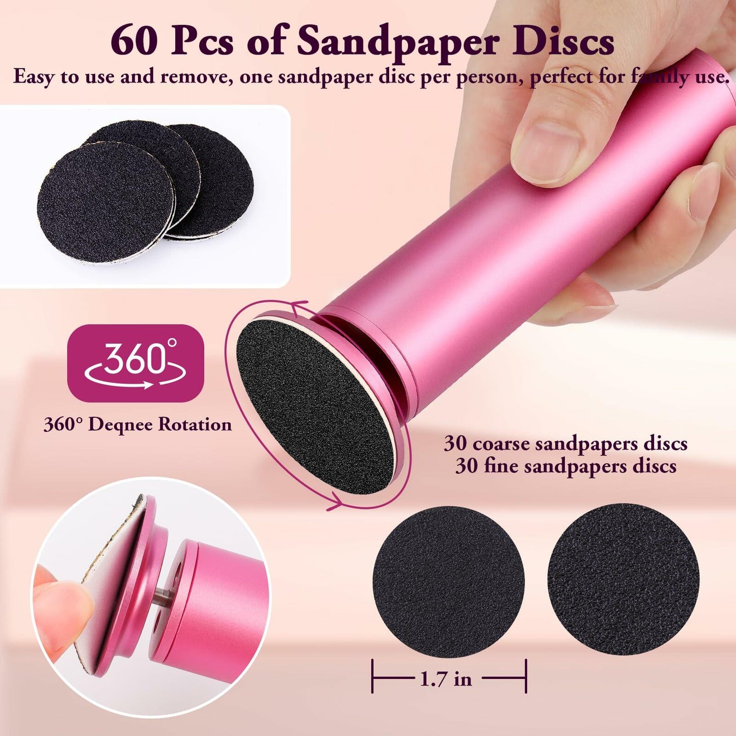 AFFLAT Electric Foot Callus Remover Adjustable Speed 0-600RPM60 Sandpaper Purple