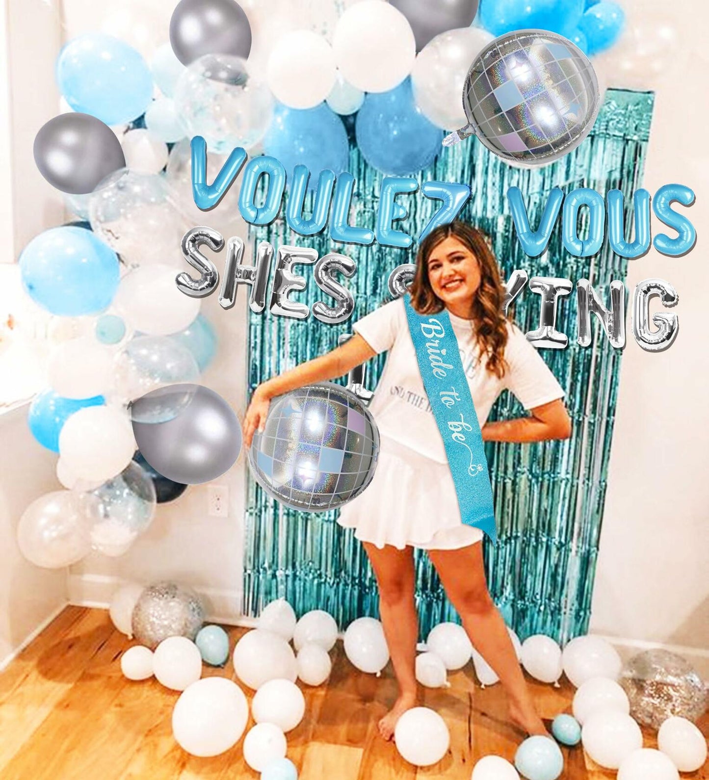 JeVenis Dancing Queen Balloons Banner Bachelorette Party Silver Blue 3