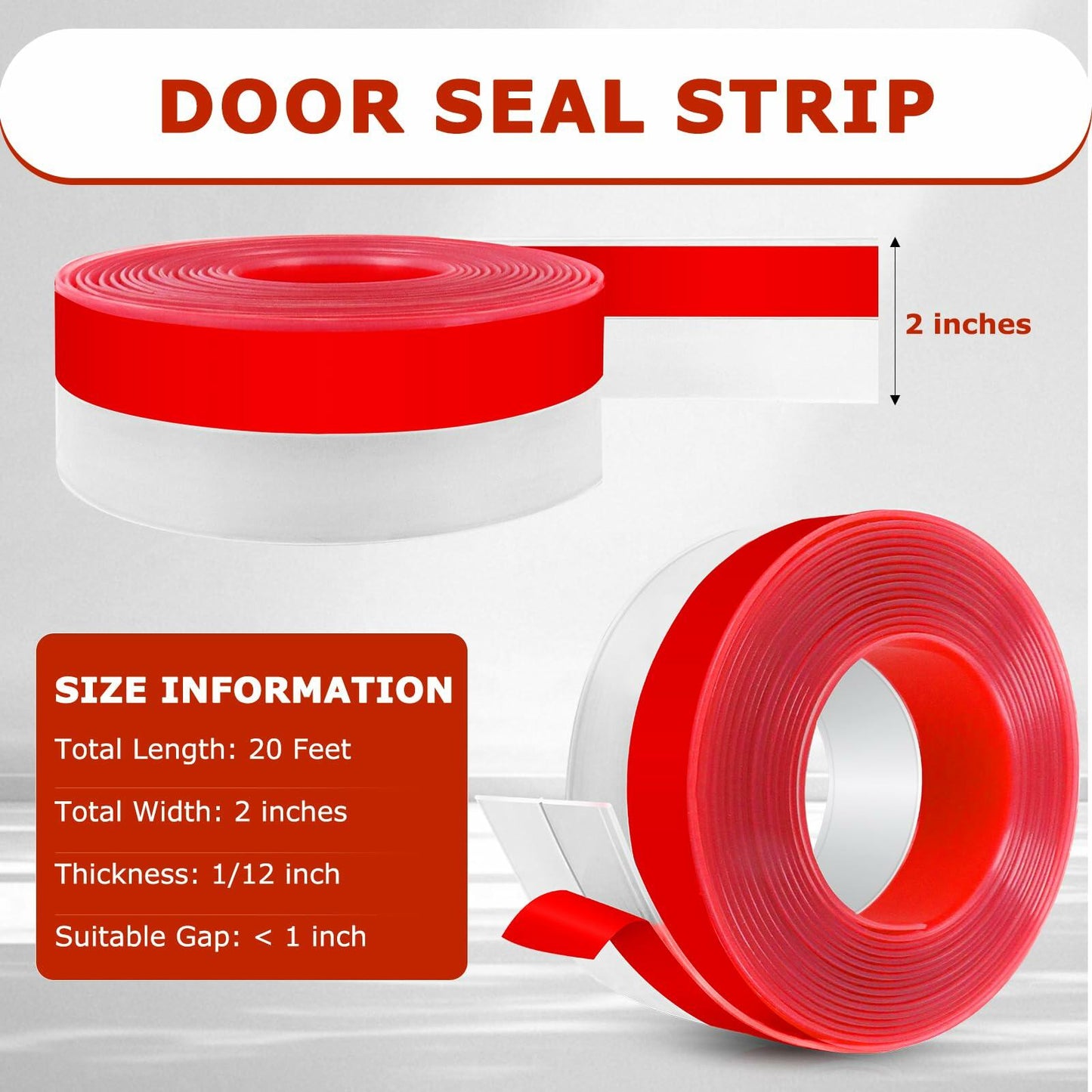 Heonay Weather Stripping Door Draft Stopper Silicone Strip Transparent 2inx20ft