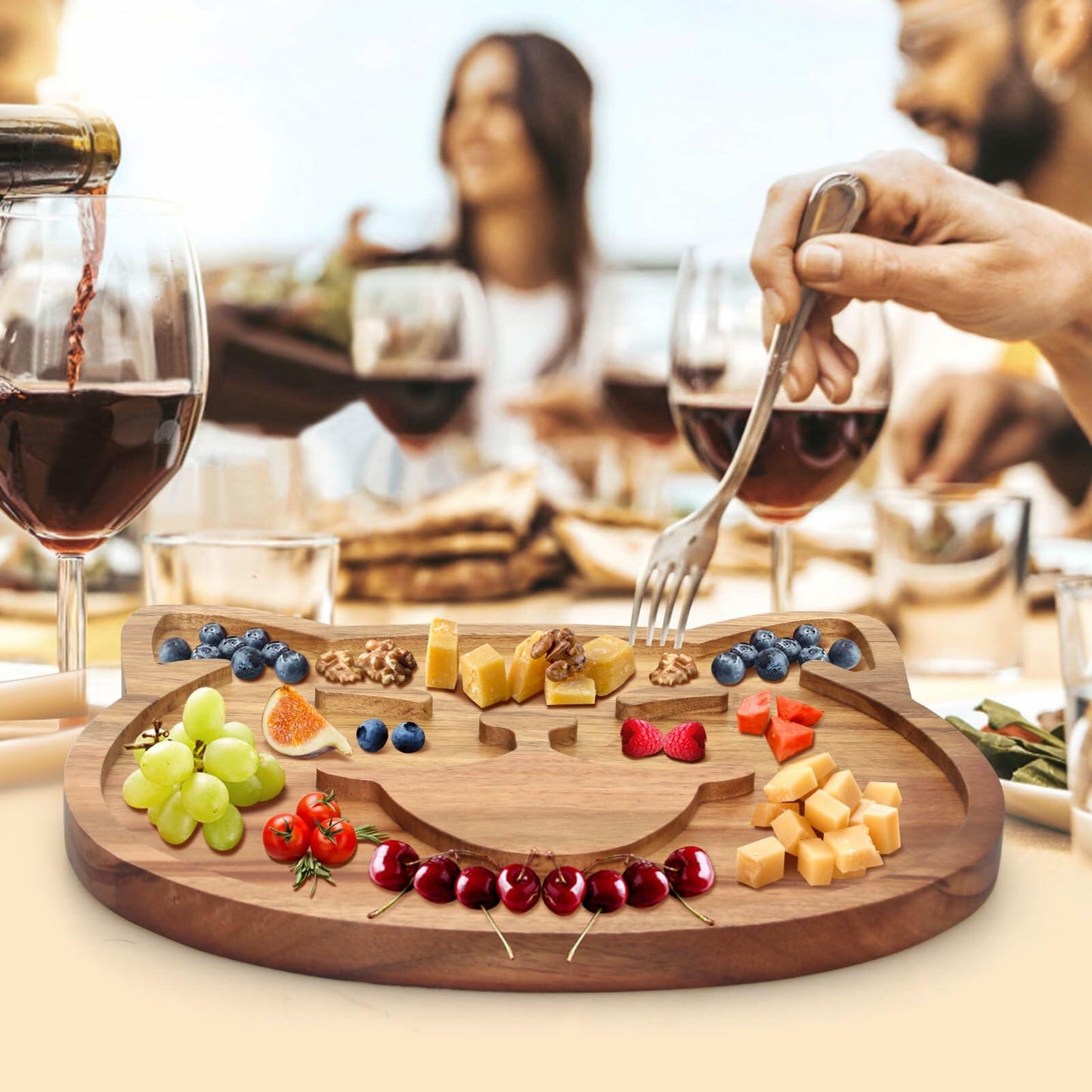 Renawe Decorative Acacia Wood Cheese Plate Serving Tray Large Solid Wood