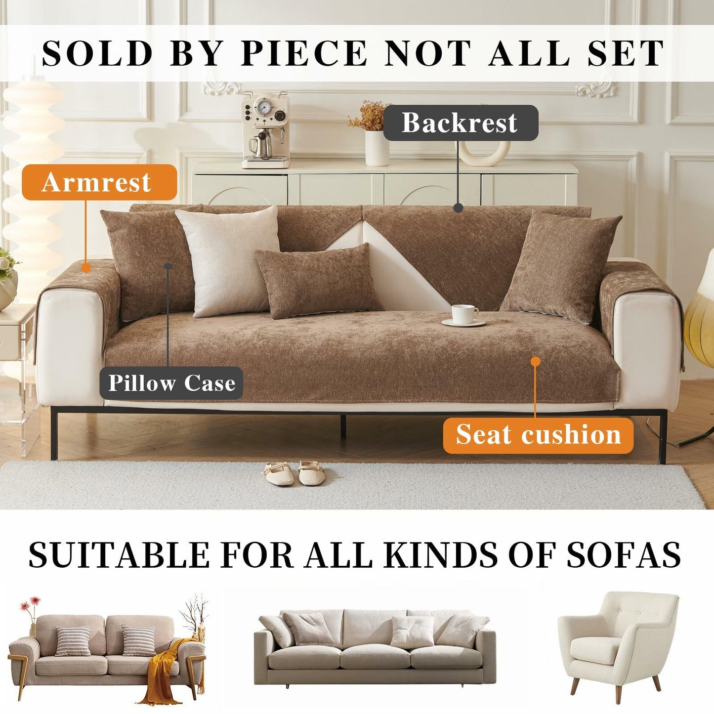 tianxinbaobei Plush Non-Slip Chenille Sofa Cover Light Gray 36x36 Armchair