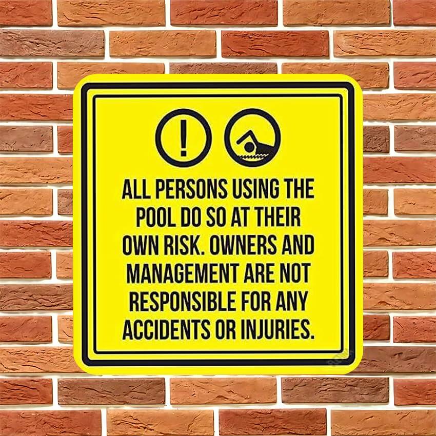 Eletina Street Sign Liability Swimming Pool Warning Aluminum Metal 8x8 Inch