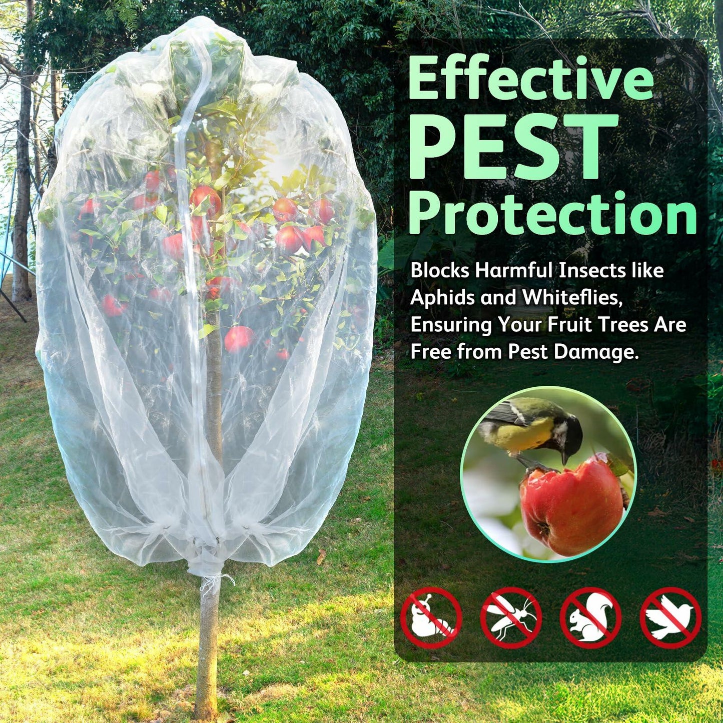 JOJOLEE Fruit Tree Netting Garden Protection 7.8x7.8FT White 2Pcs