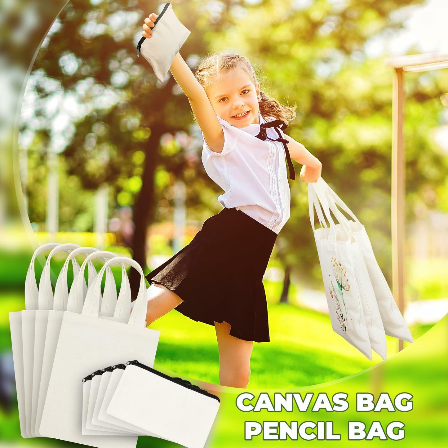 Amylove 24pcs Mini Canvas Tote Bags with Zipper 8x10in Natural Color Blank Set