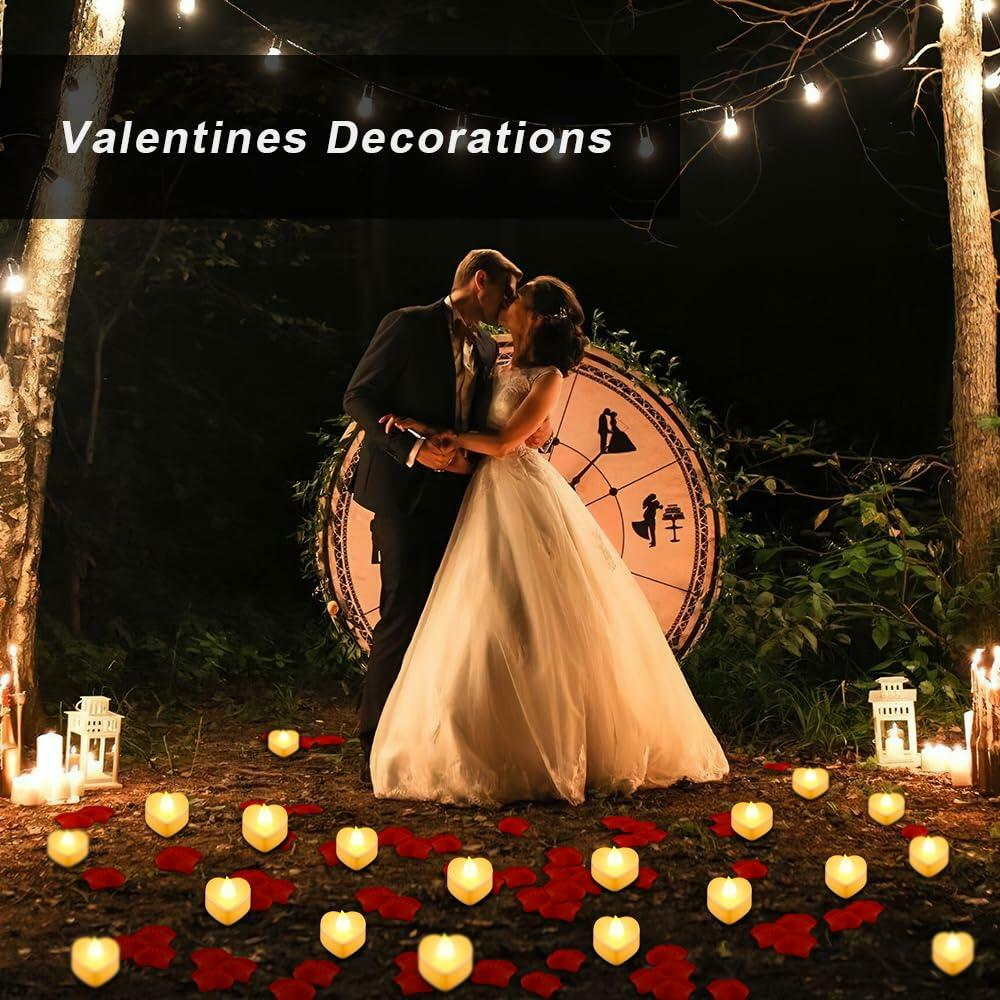 Ardusnpe 2000 Pcs Red Artificial Rose Petals with 24 White Flameless LED Candles