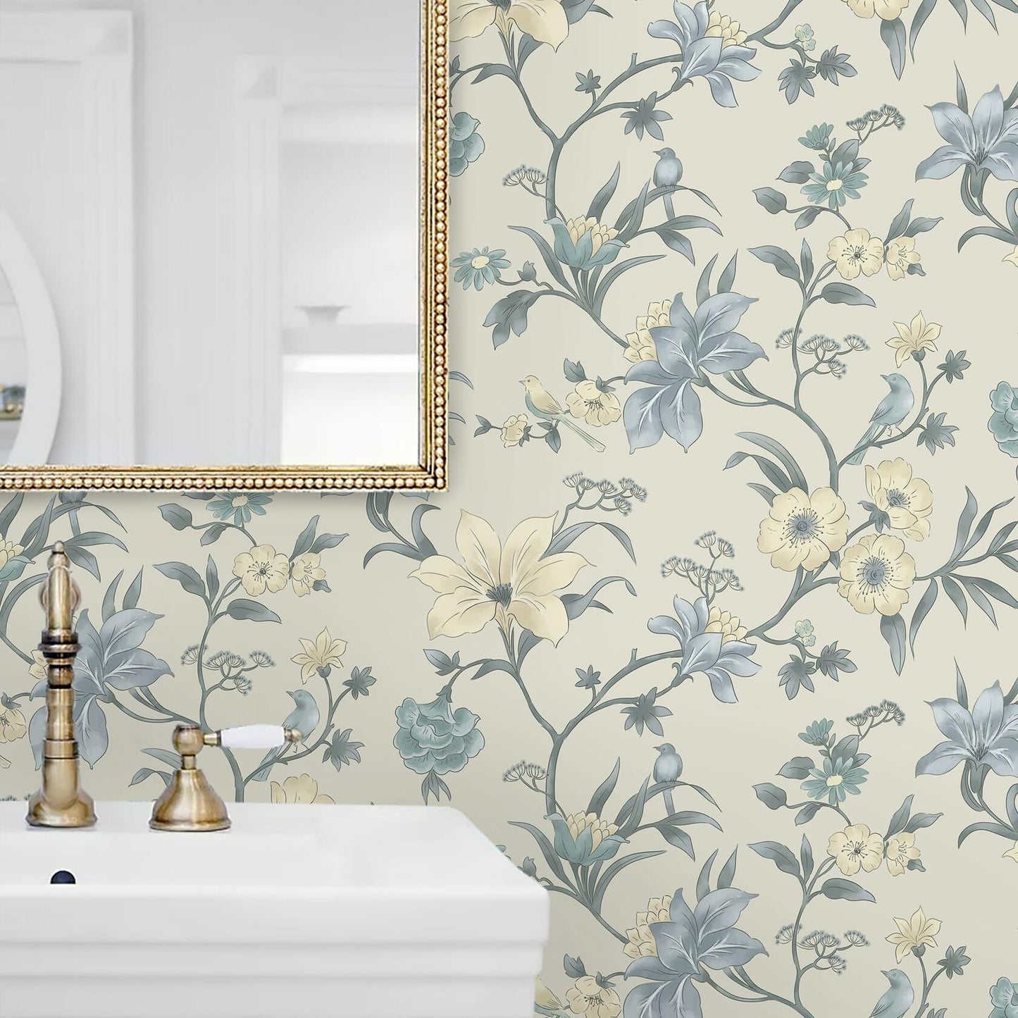 Hopepak Green Floral Peel and Stick Wallpaper 16.1x394 inch Vinyl Modern