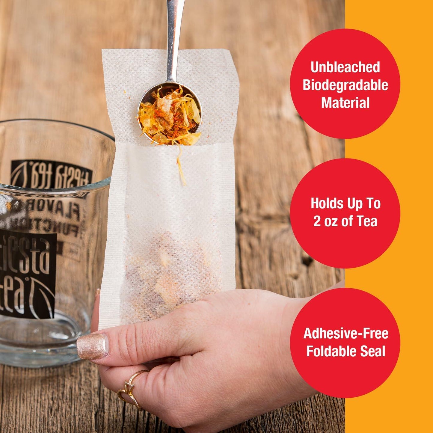 Tiesta Tea Loose Leaf Disposable Infuser Filters Unbleached Paper 100ct Yellow