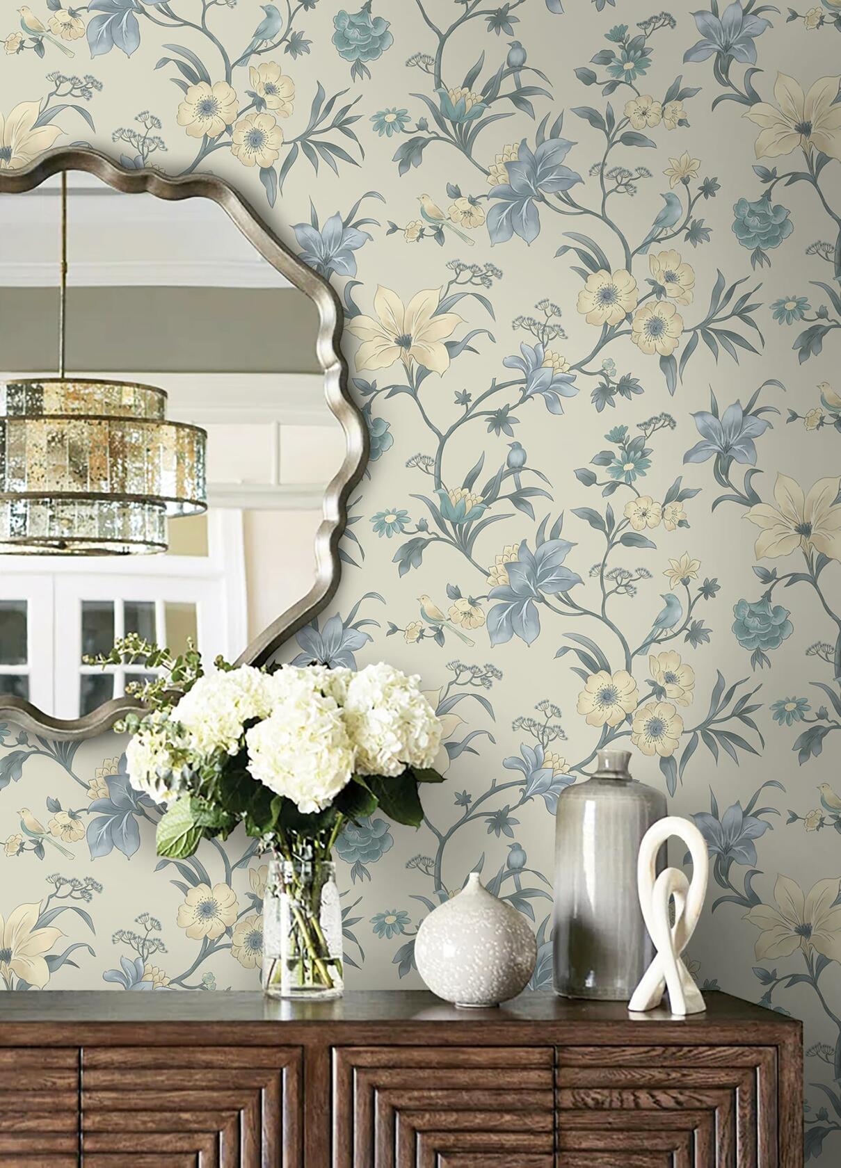 Hopepak Green Floral Peel and Stick Wallpaper 16.1x394 inch Vinyl Modern