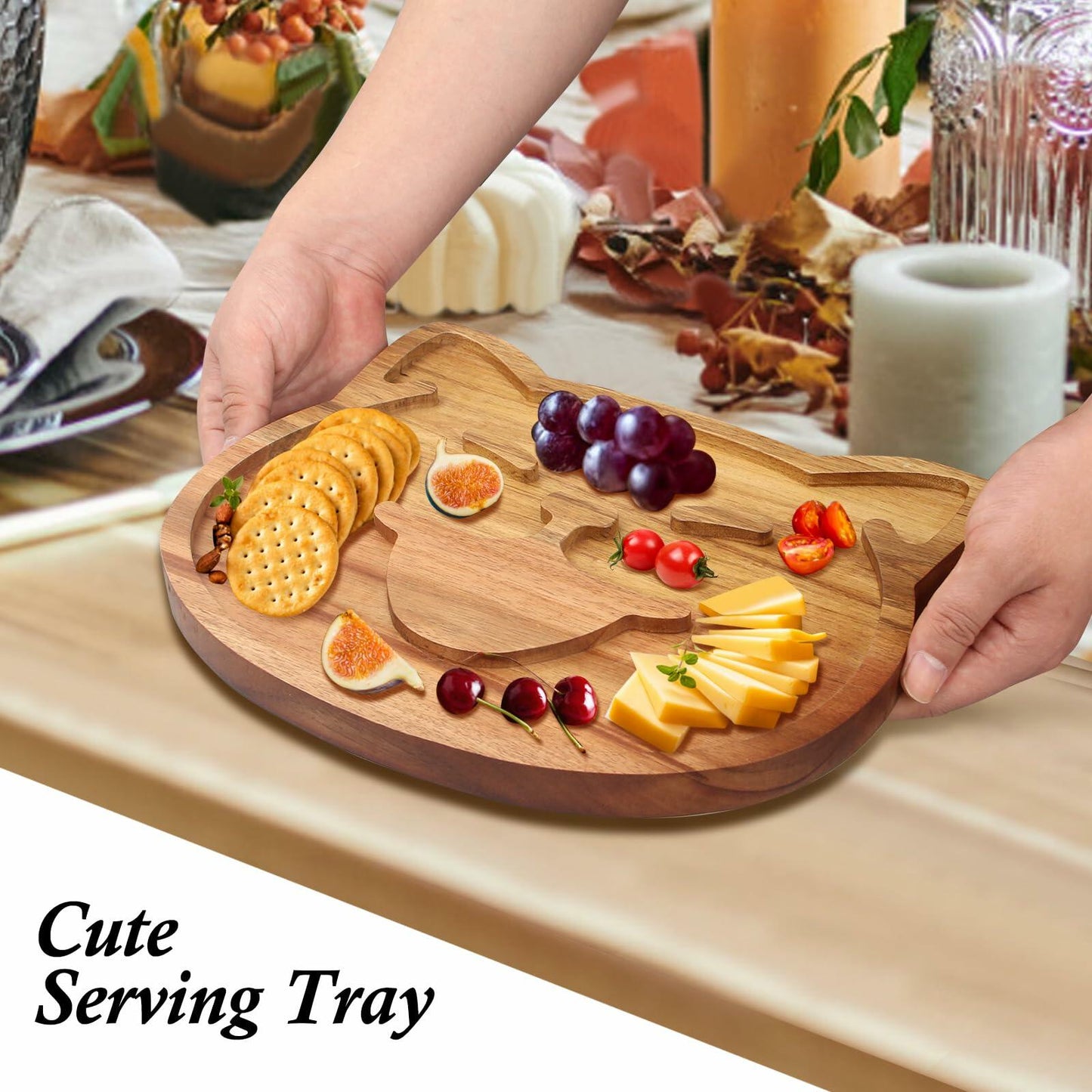 Renawe Decorative Acacia Wood Cheese Plate Serving Tray Large Solid Wood