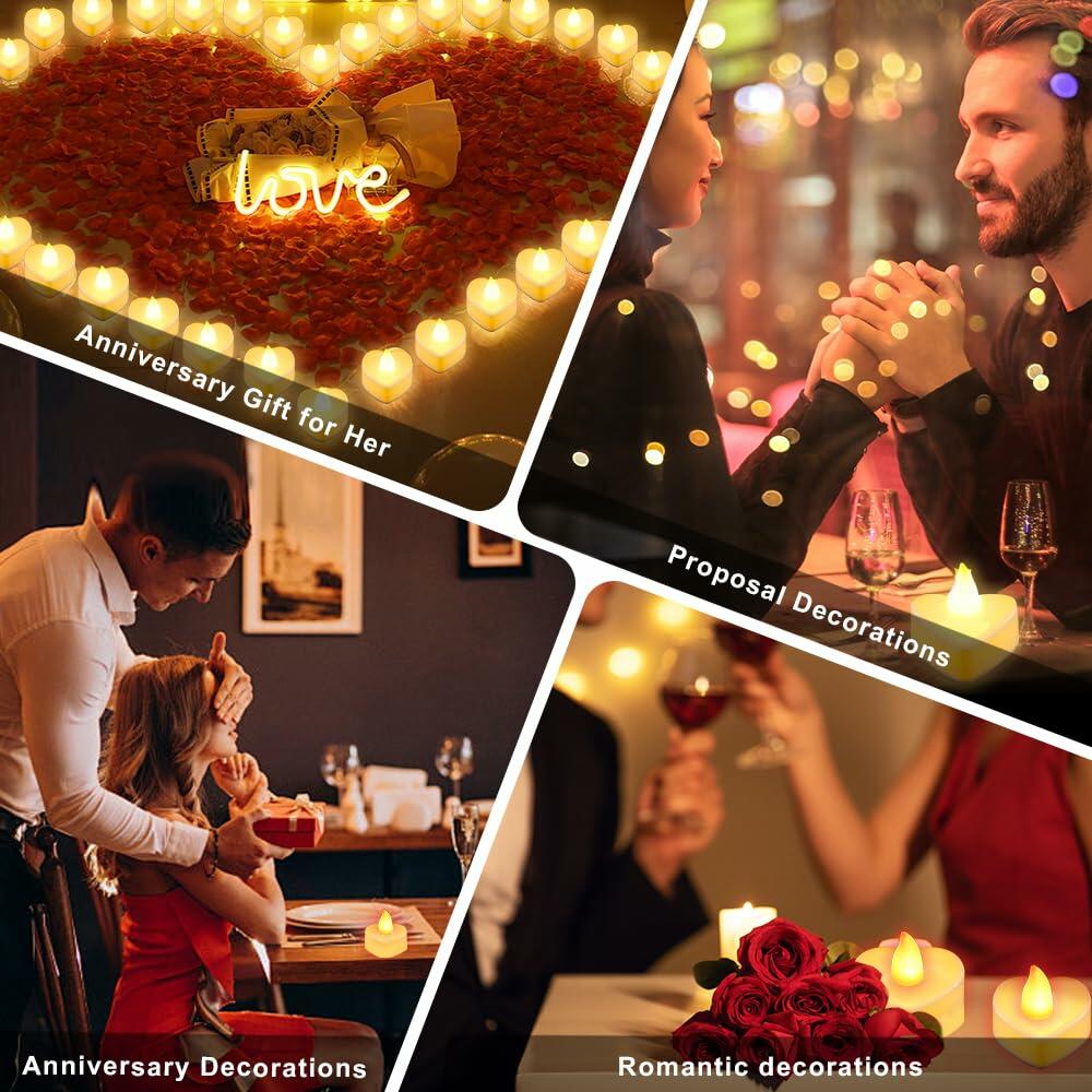 Ardusnpe 2000 Pcs Red Artificial Rose Petals with 24 White Flameless LED Candles