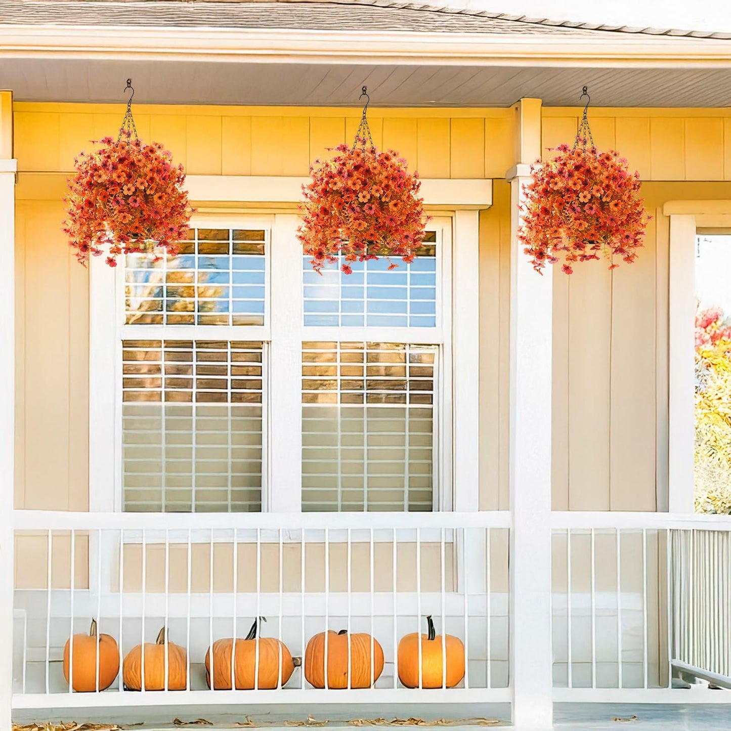 ZFProcess Artificial Fall Daisy Mums Silk Flowers 2PCS Fall Orange UV Resistant
