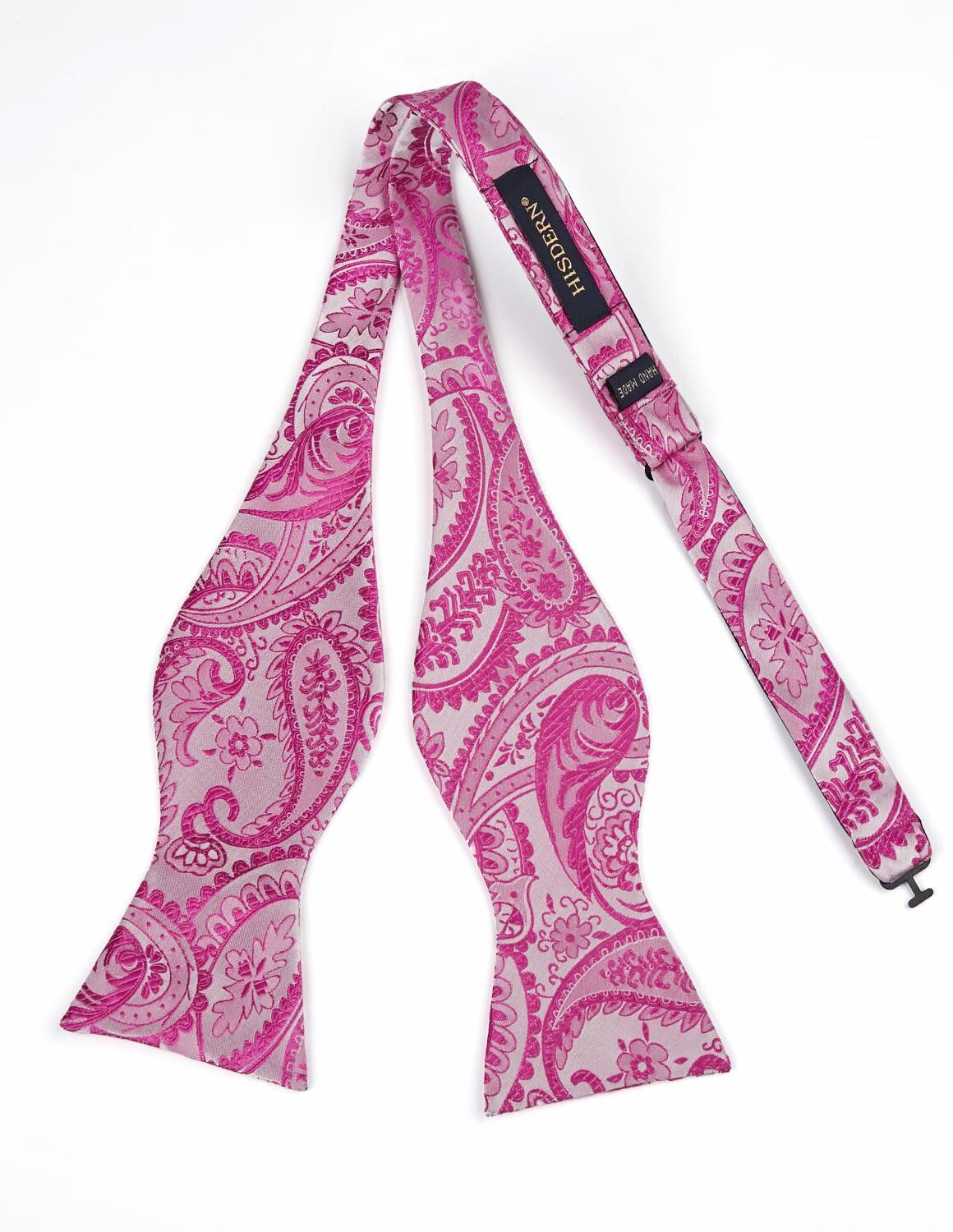 HISDERN Pink Floral Paisley Polyester Bow Tie & Pocket Square Set Size One Size