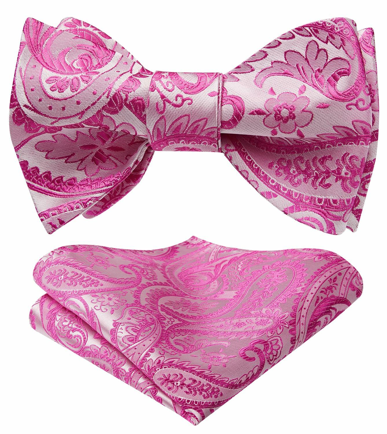 HISDERN Pink Floral Paisley Polyester Bow Tie & Pocket Square Set Size One Size