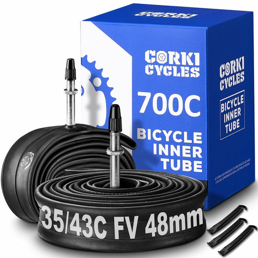 [Like New] Corki Cycles 700c Bike Inner Tubes 700x35-43c Presta Valve 48mm 2pc Black