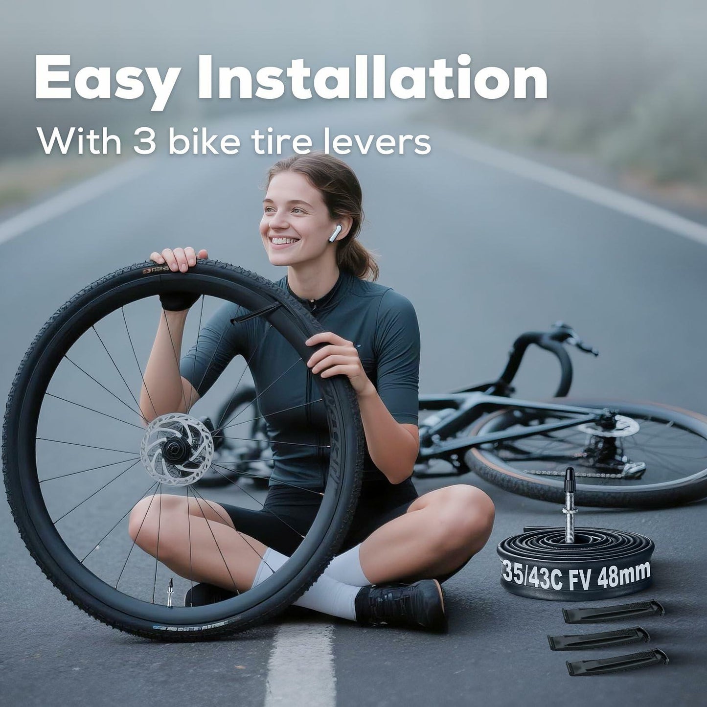 [Like New] Corki Cycles 700c Bike Inner Tubes 700x35-43c Presta Valve 48mm 2pc Black