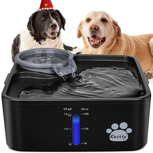Kastty 2 Gallon Dog Water Fountain BPA-Free ABS Grey-Black with 5Filtration Pump