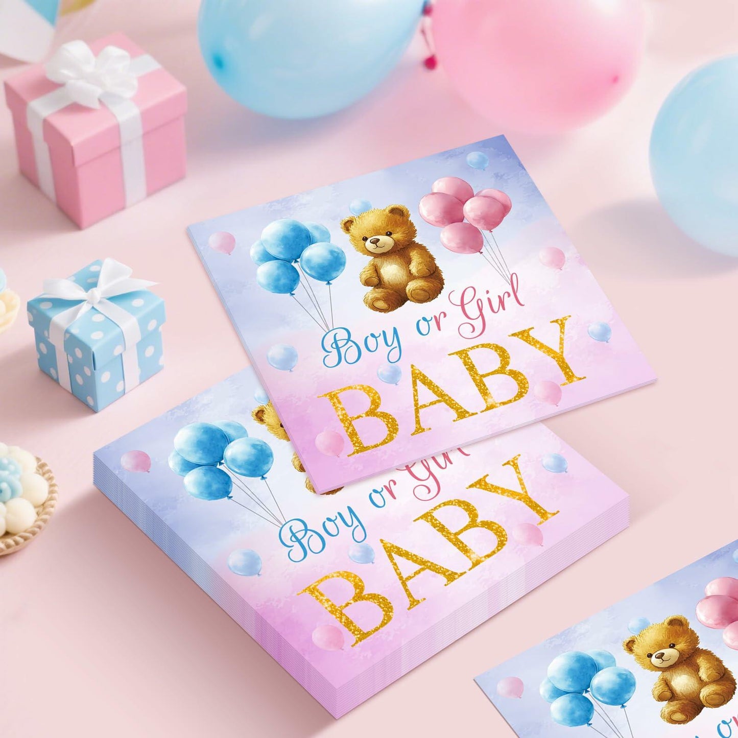 Litmitfu Baby Gender Reveal Napkins 3-Ply Bear Pink Blue 40 Pcs