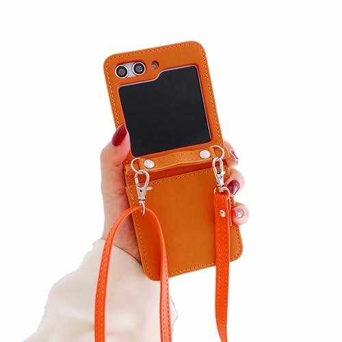Duboby Samsung Galaxy Z Flip 6 Case Card Holder Lanyard Hinge Protection Orange