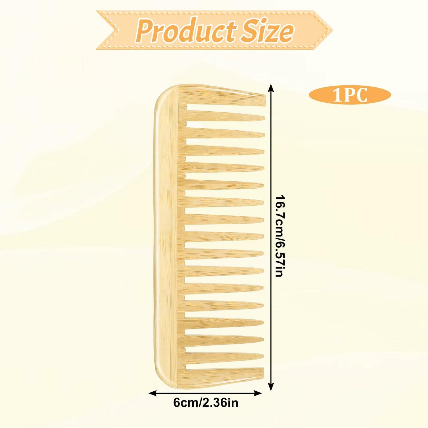 Alrhso Bamboo Wide Tooth Comb for Curls Beard Hair No Handle Detangler
