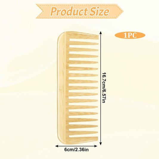 Alrhso Bamboo Wide Tooth Comb for Curls Beard Hair No Handle Detangler