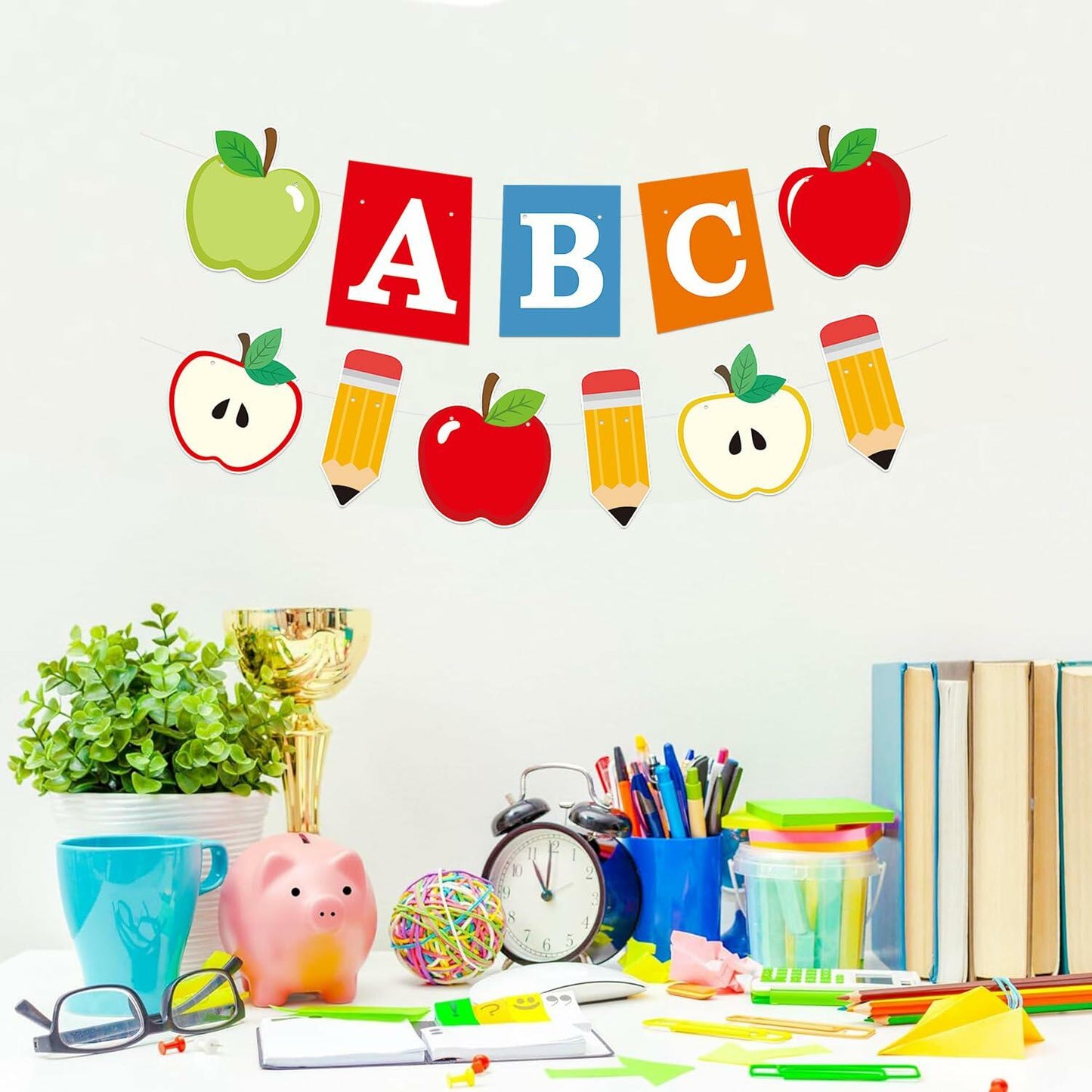 HYELNHUA ABC Apple Alphabet Party Banner Red Pink Back to School Decor
