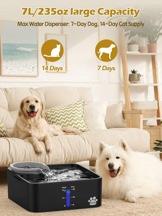 Kastty 2 Gallon Dog Water Fountain BPA-Free ABS Grey-Black with 5Filtration Pump