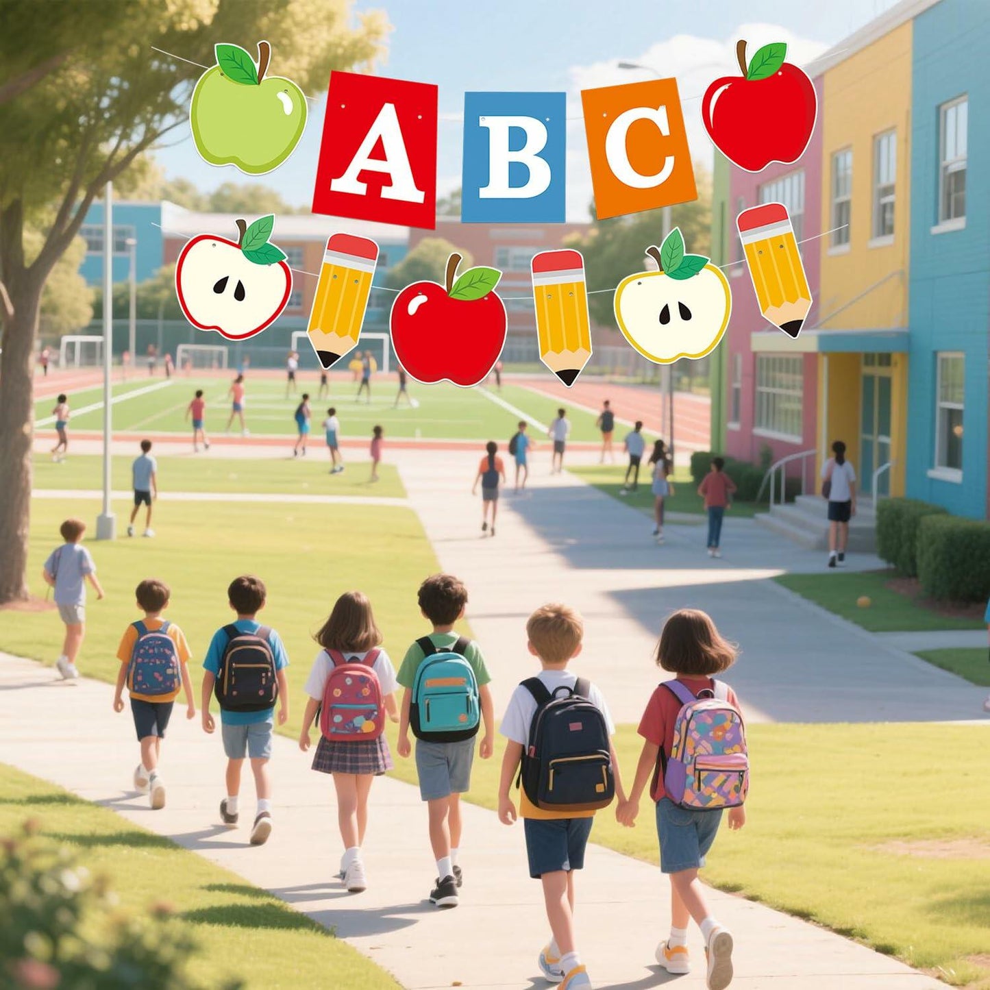 HYELNHUA ABC Apple Alphabet Party Banner Red Pink Back to School Decor