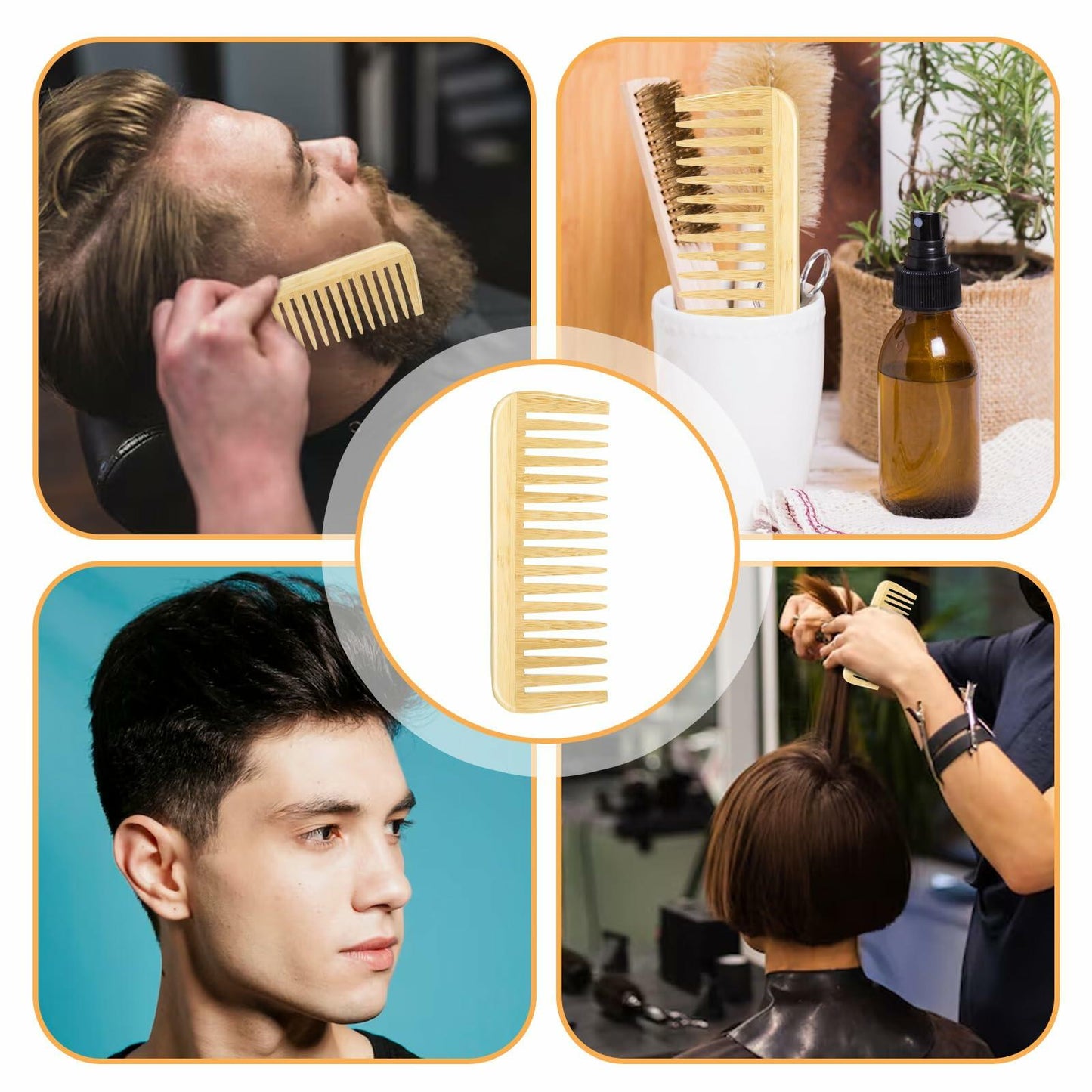 Alrhso Bamboo Wide Tooth Comb for Curls Beard Hair No Handle Detangler