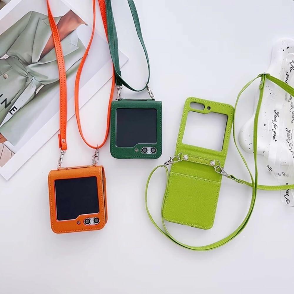 Duboby Samsung Galaxy Z Flip 6 Case Card Holder Lanyard Hinge Protection Orange