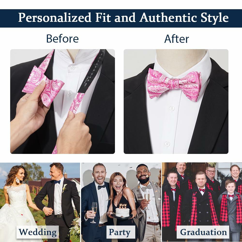 HISDERN Pink Floral Paisley Polyester Bow Tie & Pocket Square Set Size One Size