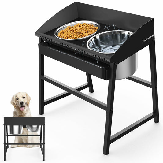 Bobbie & Laxi Elevated Dog Bowls Large Breed 15" Tall Metal Spill Proof Black