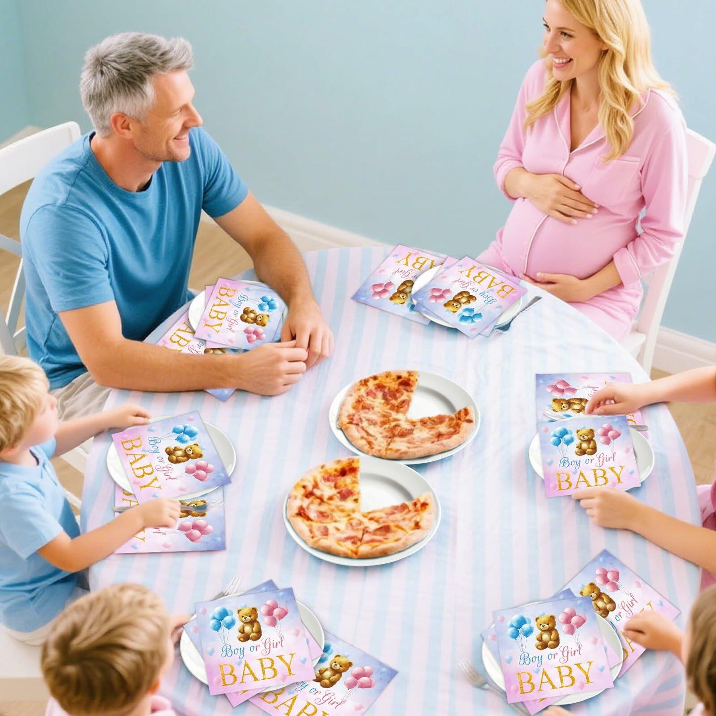 Litmitfu Baby Gender Reveal Napkins 3-Ply Bear Pink Blue 40 Pcs
