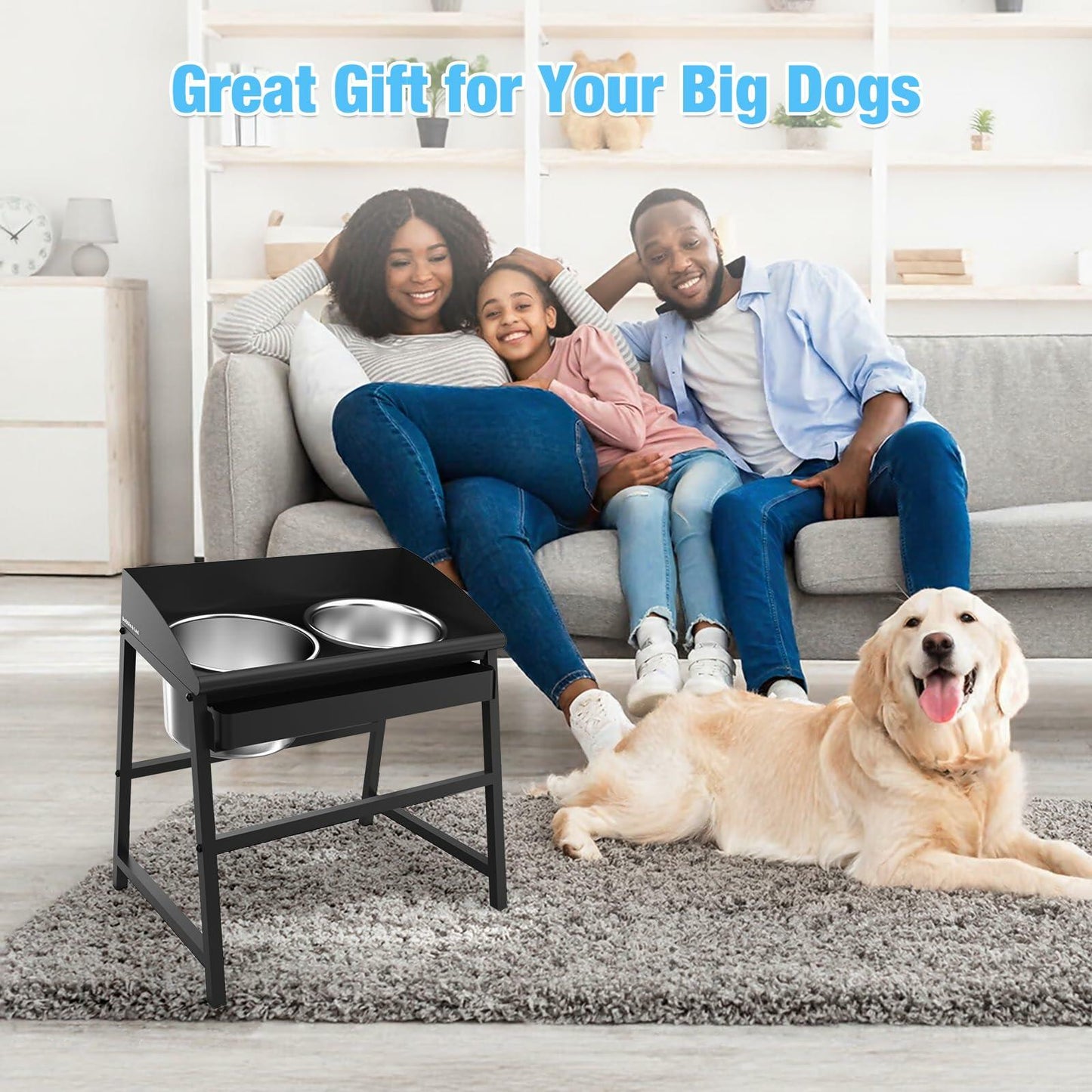 Bobbie & Laxi Elevated Dog Bowls Large Breed 15" Tall Metal Spill Proof Black