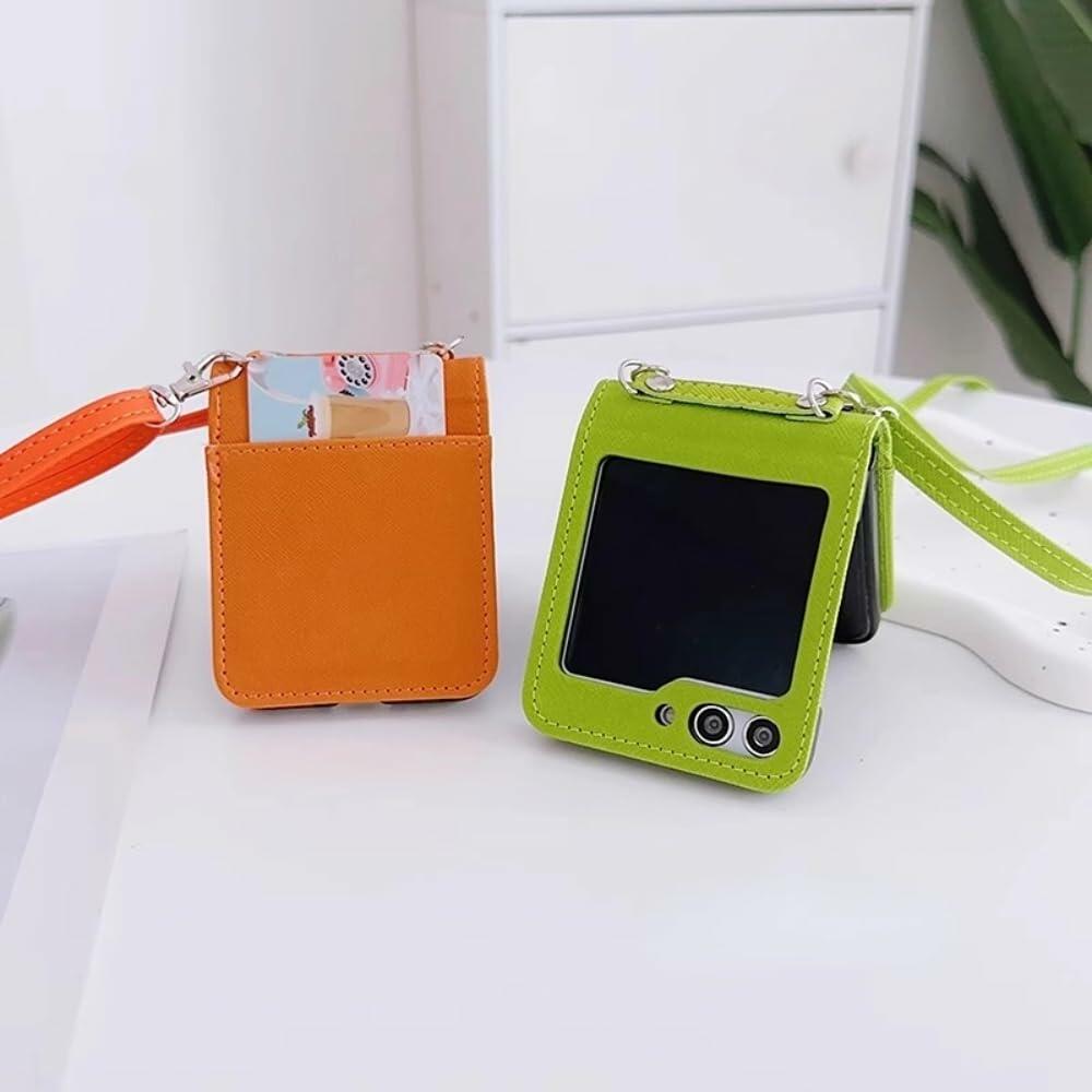 Duboby Samsung Galaxy Z Flip 6 Case Card Holder Lanyard Hinge Protection Orange
