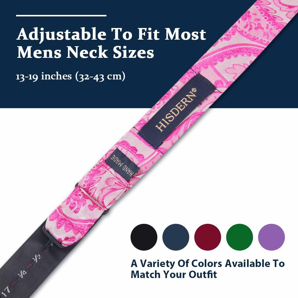 HISDERN Pink Floral Paisley Polyester Bow Tie & Pocket Square Set Size One Size
