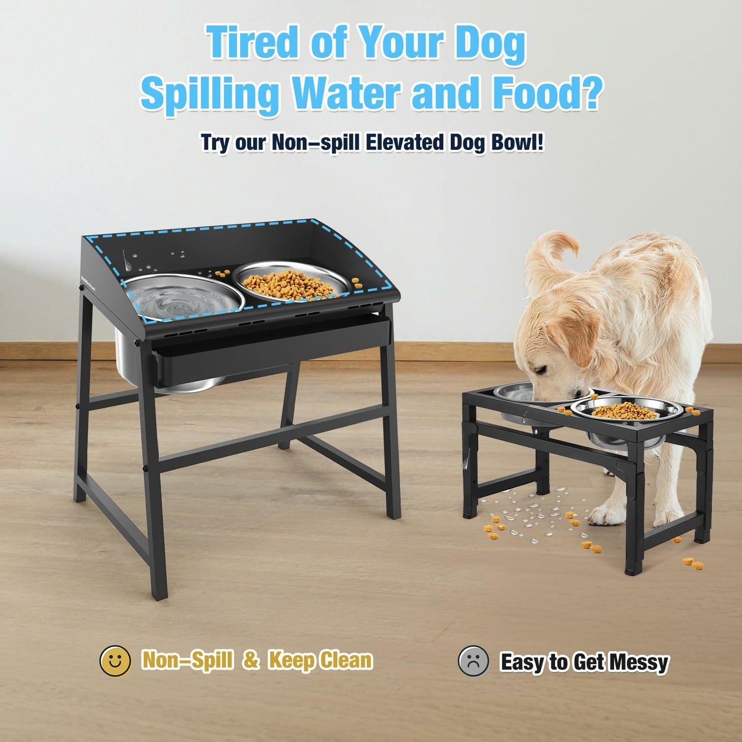 Bobbie & Laxi Elevated Dog Bowls Large Breed 15" Tall Metal Spill Proof Black