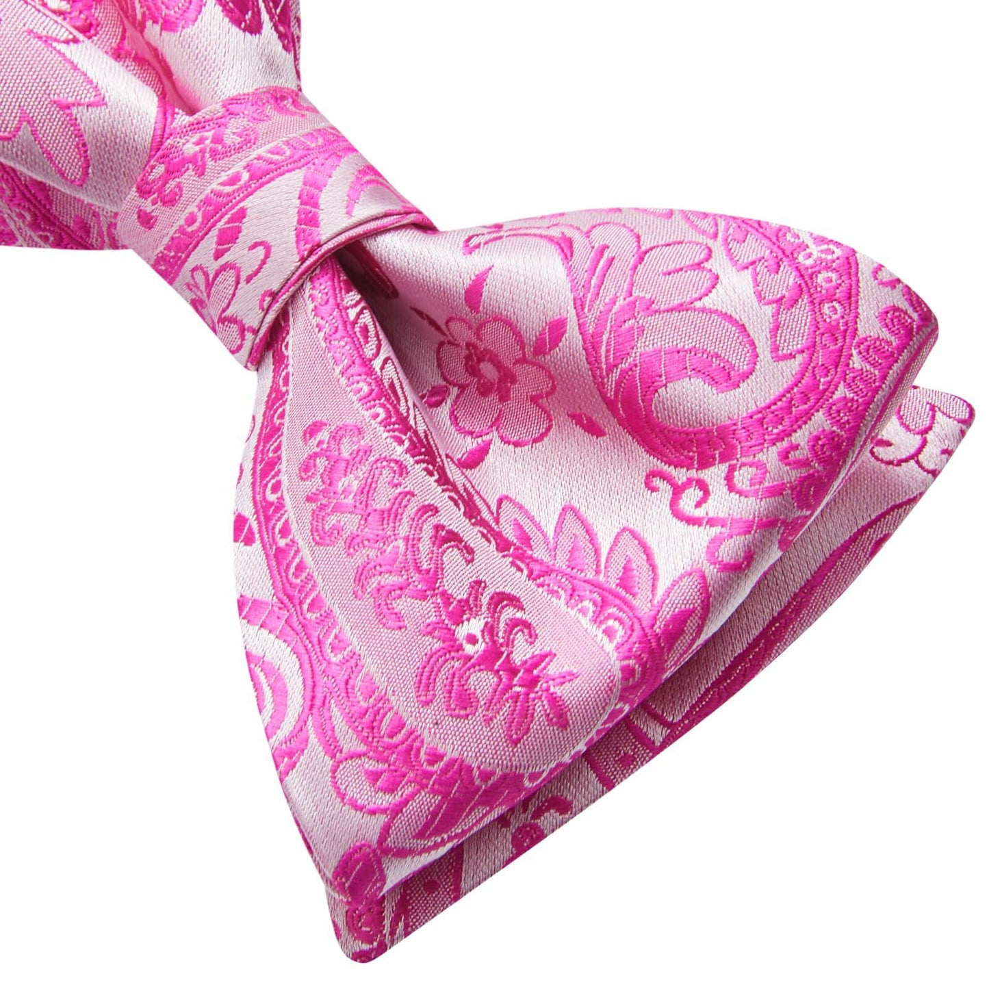 HISDERN Pink Floral Paisley Polyester Bow Tie & Pocket Square Set Size One Size