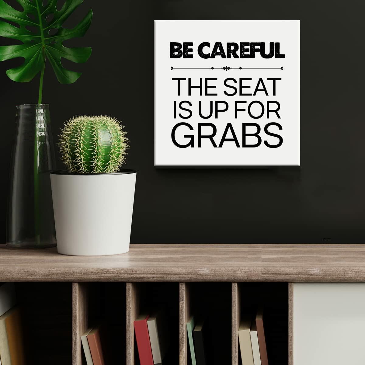 Heijie Humorous Bathroom Canvas Wall Art Framed Print 8x8 Inch Wood Modern