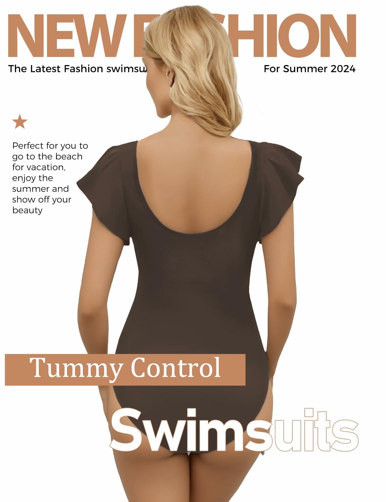 Buauty Womens One Piece Swimsuit Tummy Control Deep V Lace Ruffle Coffee Size XL